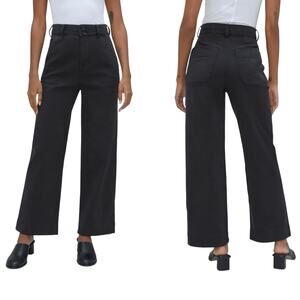 New Everlane The Organic Wide Leg Pant High Rise Black Women 6 NWOT Casual
